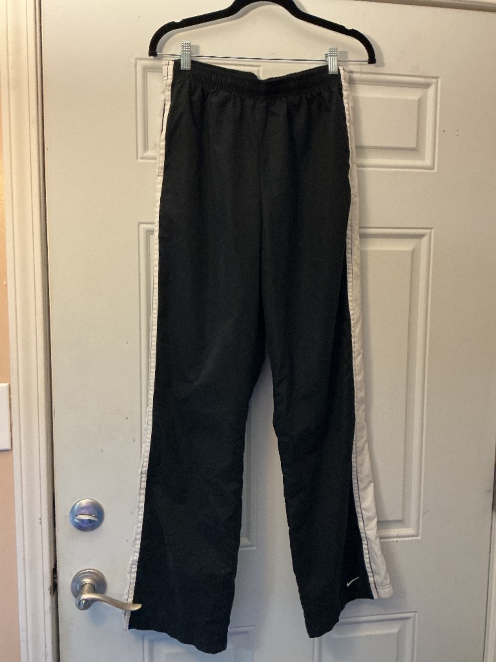 Vintage Y2K Nike Track Pants Black Striped Windbreaker Silver Tag Baggy Adult M